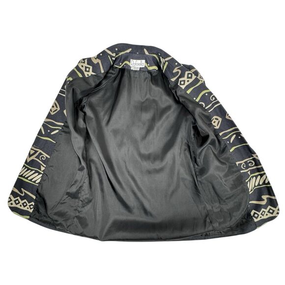 Vintage Rafaella Blazer Womens 8 Black Linen Cotton Southwestern Aztec Artsy 90s - Picture 10 of 16